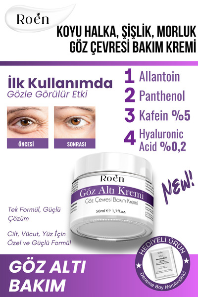 Roen Göz Altı Morluk Kremi - Kafein %5 Aydınlatıcı Torba & Şişlik Giderici Koyu Halka Karşıtı Bakım 50 ml