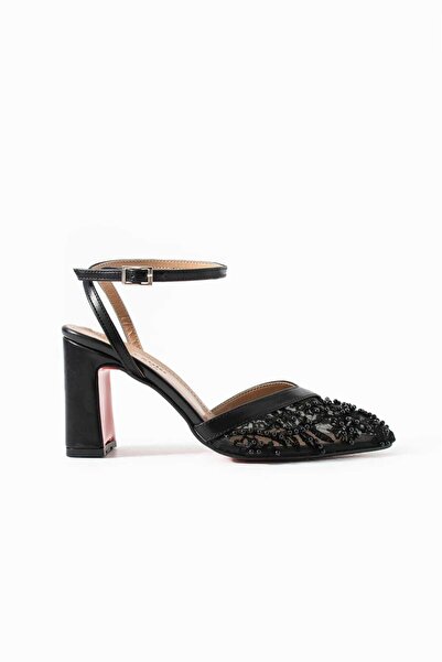 Roshin Shoes Stiletto New Season Mesh Bead Knitted Black Skin Heel Height 9 c...