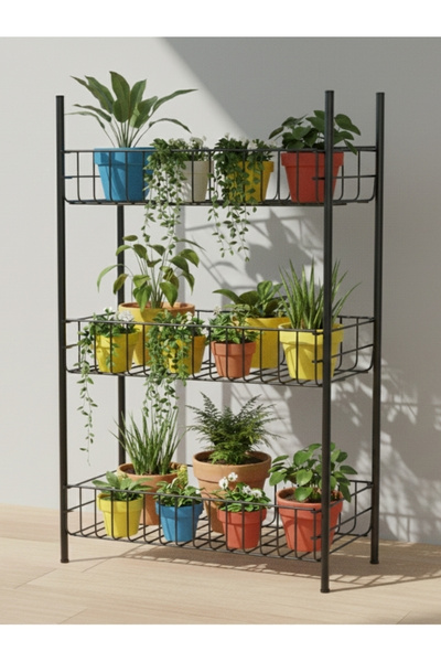 Emkatex 3 Katlı Saksılık, Çiçeklik, Dekoratif Raf, Düzenleyici