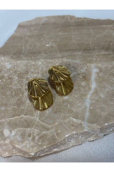 stainless steell Leaf Detailed Plate Steel Earrings