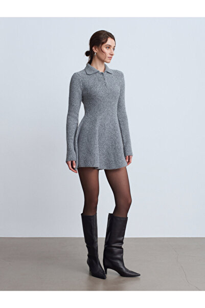 Dilvin 90264 PEPLUM POLO YAKA DÜĞMELİ TRİKO ELBİSE