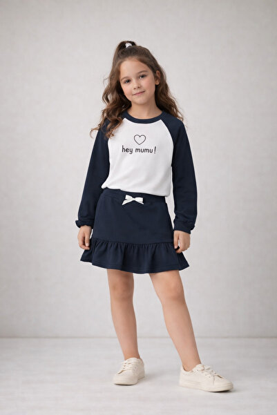 mumuko Kız Çocuk Uzun Kollu Lacivert Beyaz Tişört