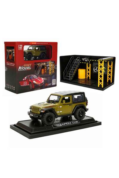 scntoys Jeep Wrangler Rubicon Diecast Model Car with Sound and Light and Repair Workshop Set Off-Road Vehicle Green