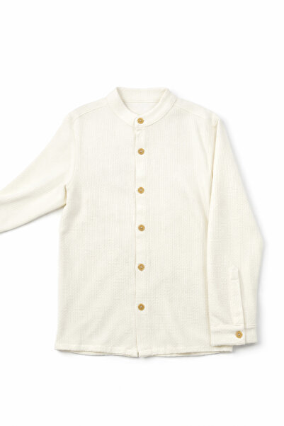 mumuko Erkek Çocuk Ekru Hakim Yaka Kışlık Gömlek Dokulu