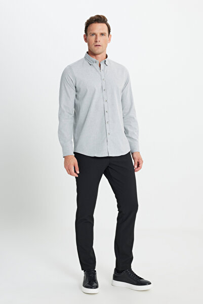 AC&Co / Altınyıldız Classics Light Gray Slim Fit Slim Fit Buttoned Collar Flannel Lumberjack Winter Shirt