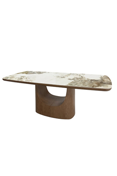 Icon Living طاولة طعام خشبية بسطح من السيراميك