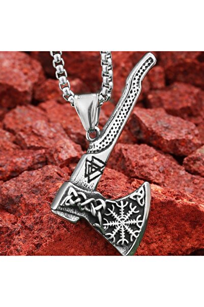voyageaccessory Viking Axe Pendant Stainless Steel Norse Symbol Men's Necklace