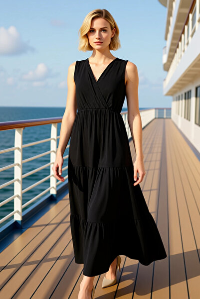 BENERLY Γυναικείο πλεκτό φόρεμα με λαιμόκοψη V, αμάνικο, σε γραμμή Α, λειτουρ...