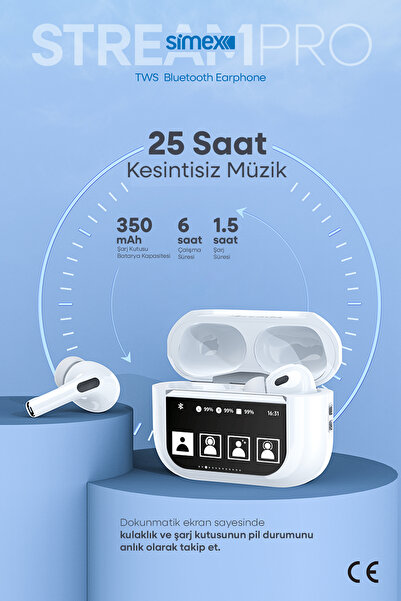 Simex Dijital Dokunmatik Ekranlı ANC/ENC Özellikli Bluetooth Kulaklık İos Android Tüm Telefonlara Uyumlu