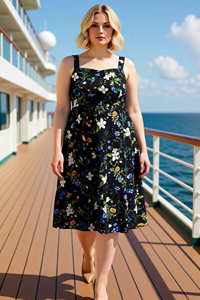 BENERLY Rochie midi țesută florală, fără mâneci, cu decolteu în formă de inim...