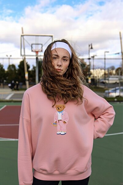 The Champ Clothing Women's Oversized Sweatshirt Pink Suit Bear 3D Printed Pin...