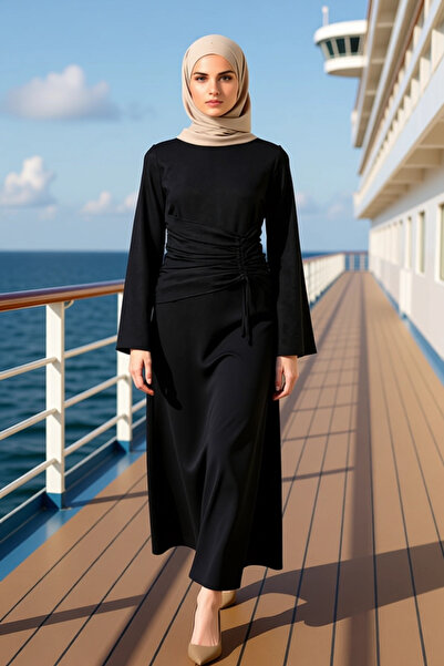 BENERLY Women's Crew Neck Standard Sleeve Maxi Dress Look Woven Fabric Skater...