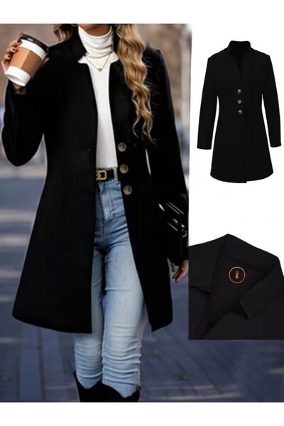 Kokosh moda Kadın Hakim Yaka Önden Düğmeli Şık Kaşe Ceket