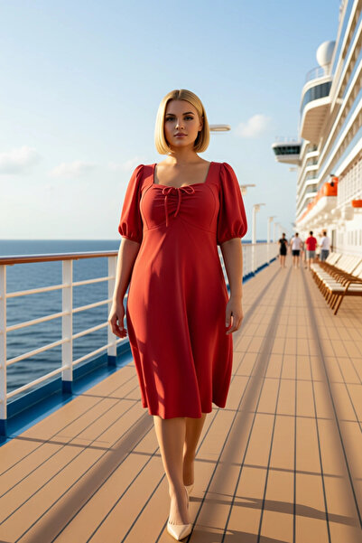 BENERLY Rochie tricotată cu mânecă scurtă, cu decolteu în formă de inimă, măr...