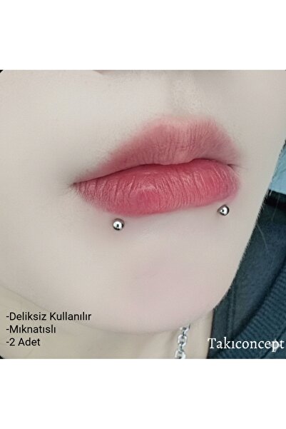 TakıConcept 2 Adet Mıknatıslı Deliksiz Piercing Dudak Kulak Burun Piercing Fa...