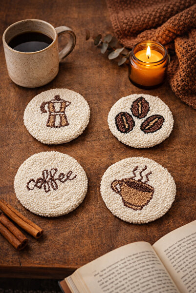Fun Life Handmade Punch Coffee Themed Coasters – Set of 4