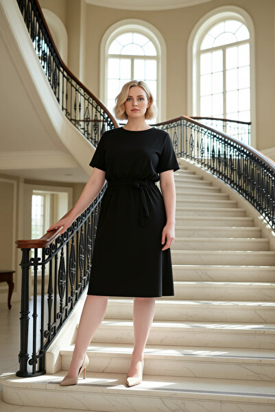 BENERLY Women's Plus Size Crew Neck Short Sleeve Solid Pattern Knitted Dress ...