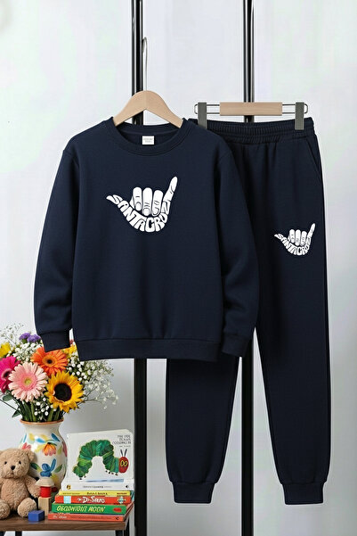 FYK COLLECTİON طقم رياضي للأولاد بياقة دائرية وثلاث خيوط سميكة لفصل الشتاء مب...