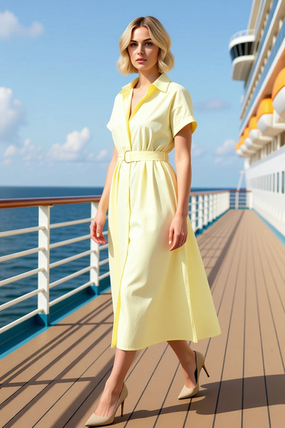 BENERLY Women's Poplin Shirt Dress Midi Length Low Sleeve Shirt Collar Belted...