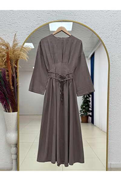 MİHRA STORE Güzide Double Belted Dress-En800.1 Mink