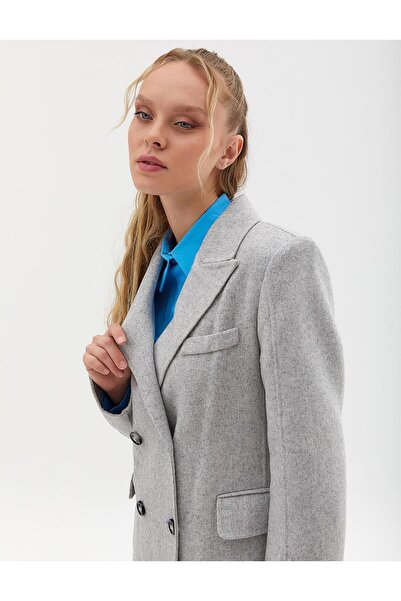 Kayra Premium Yün Çift Düğmeli Kaban Açık Gri KA-A23-17040-40