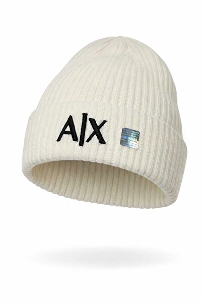 Armani Exchange Striped wool blend hat, Unisex, One Size, White