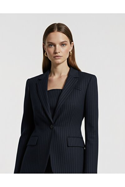 Feybie Diana Lacivert Çizgili Blazer Çeket