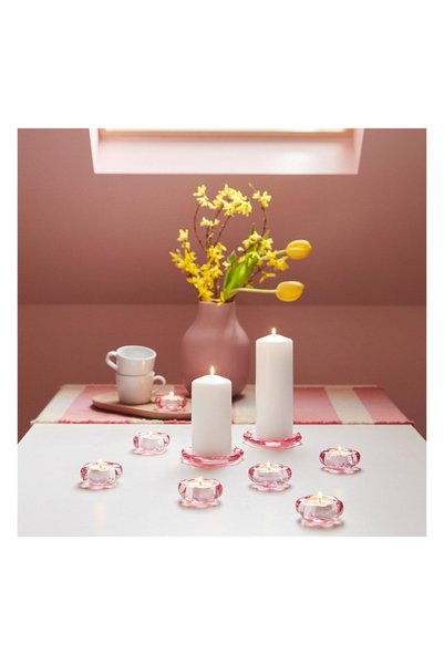 IKEA 3 Adet Cam Blok Mum Tabağı Pembe Renk Çap 11 Cm Çiçek Formlu Mumluk Şeffaf Mum Kabı