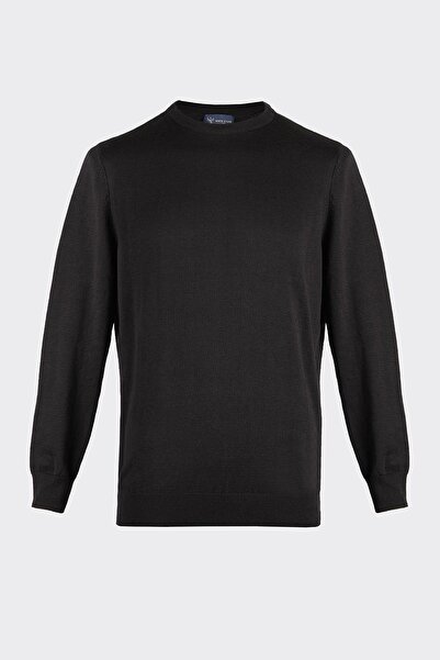 White Stone Bisiklet Yaka Düz Premium Triko Kazak Siyah