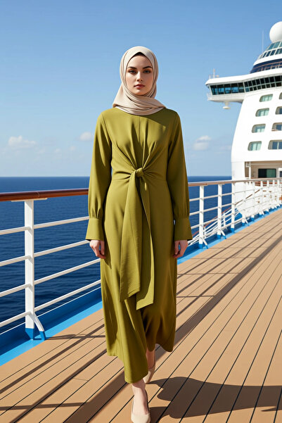 BENERLY فستان ماكسي نسائي بياقة دائرية وأكمام قياسية من قماش ايروبين، تصميم ع...