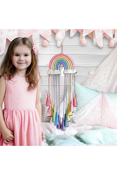 yoyimoore لوحة جدارية من المكرمية بألوان قوس قزح - نسيج قطني منسوج يدويًا مع ...