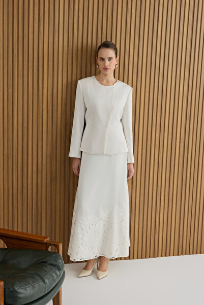 Aker Ekru Dantel Garnili Etek