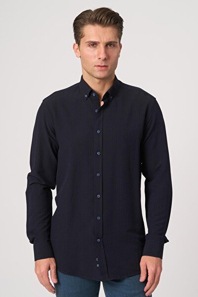 White Stone 2025-Y G2533 Waffle Shirt Navy Blue