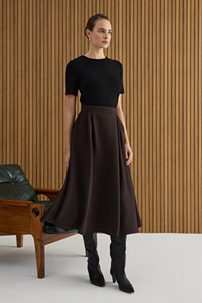 Aker Kahverengi Pileli Dokuma Etek