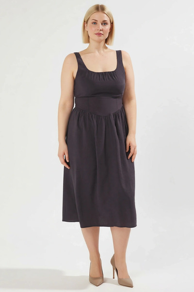 BENERLY Women's Plus Size Square Neck Thick Strap Midi Woven Dress Functional...