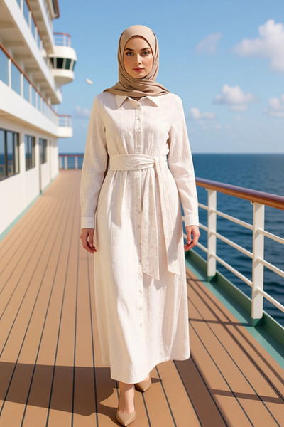 BENERLY Women Shirt Dress Shirt Collar Standard Sleeve Plain Pattern Belted M...