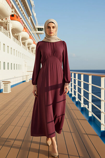 BENERLY فستان نسائي متوسط الطول بياقة دائرية وأكمام طويلة من قماش ايروبين، متين