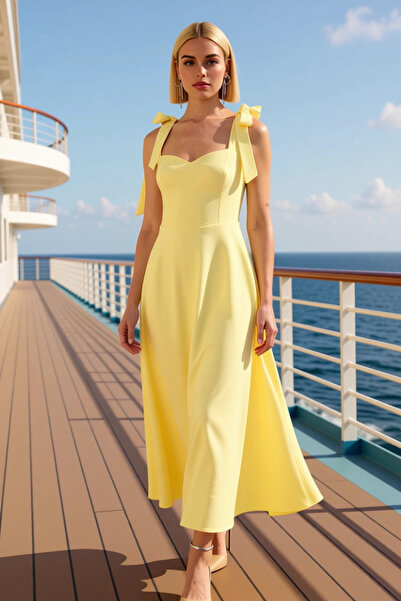 BENERLY Women's Heart Neckline Thick Strap Solid Pattern Skater Fit Woven Mid...