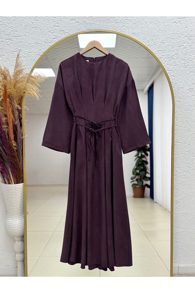 MİHRA STORE Güzide Double Belted Dress-En800.1 Plum