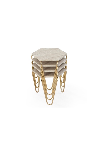 Vivense PİRAMİT TAŞ DESEN GOLD AYAK ZİGON SEHPA, DÖRTLÜ