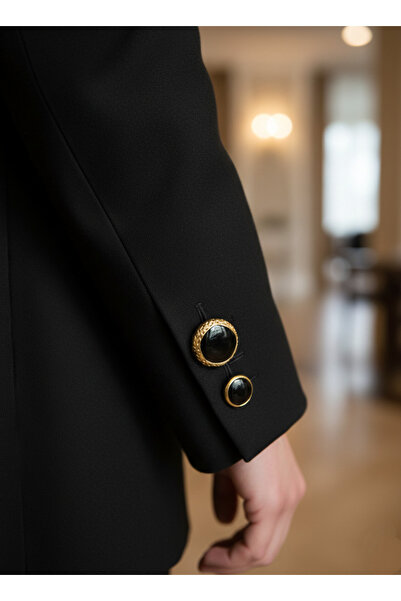 NESGO MODA Gold Embroidered Black Enamel Metal Button 25mm 40 Size