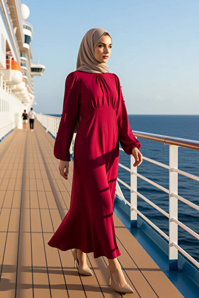 BENERLY Women's Mock Neck Balloon Sleeve Maxi Dress Jacquard Floral Woven Pat...