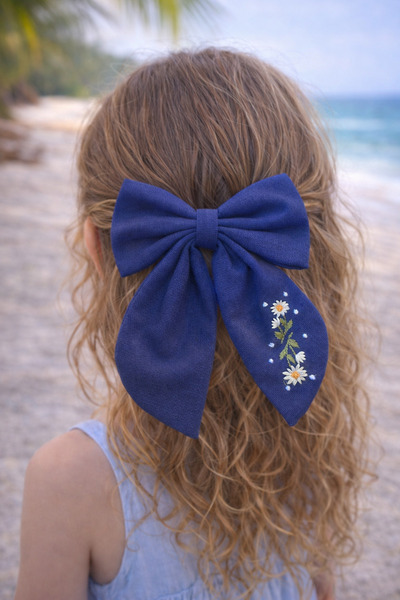 LİA CLİPS CO Nakışlı Kurdele Toka | Çiçek Detaylı Büyük Fiyonk Saç Aksesuarı