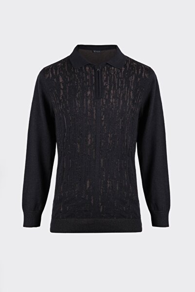 White Stone Polo Yaka Yarım Fermuarlı Premium Triko Kazak Lacivert