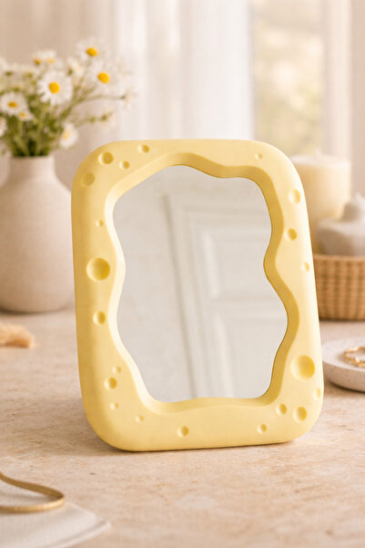 DİVAYS Peynir Desenli Dekoratif Masaüstü Ayna – Modern Delikli Çerçeveli Şık ...