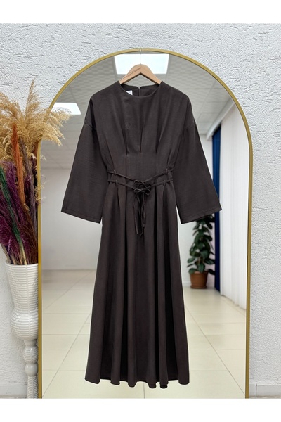MİHRA STORE Güzide Double Belted Dress-En800.1 Brown