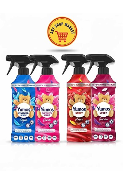 Yumoş Pachet 4 Yumos spray pentru haine, mobilier si tapiterie Orhidee + Lillyum + Amber + Sakura 450ml