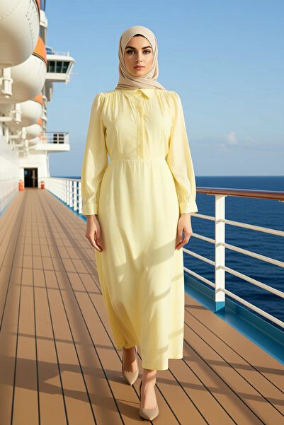 BENERLY Women's Shirt Collar Standard Sleeve Midi Dress Jacquard Woven Aesthetic