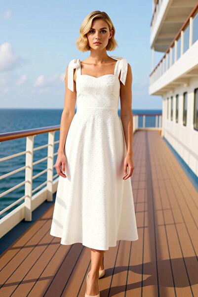 BENERLY Women's Sweetheart Neck Sleeveless Maxi Dress Plain Brode Pattern Ska...