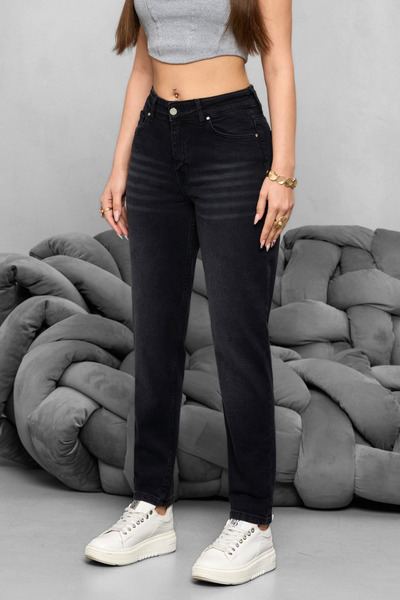 BİKELİFE Women's High Waist Stretch Fabric Soft Textured Comfort Mom Jeans